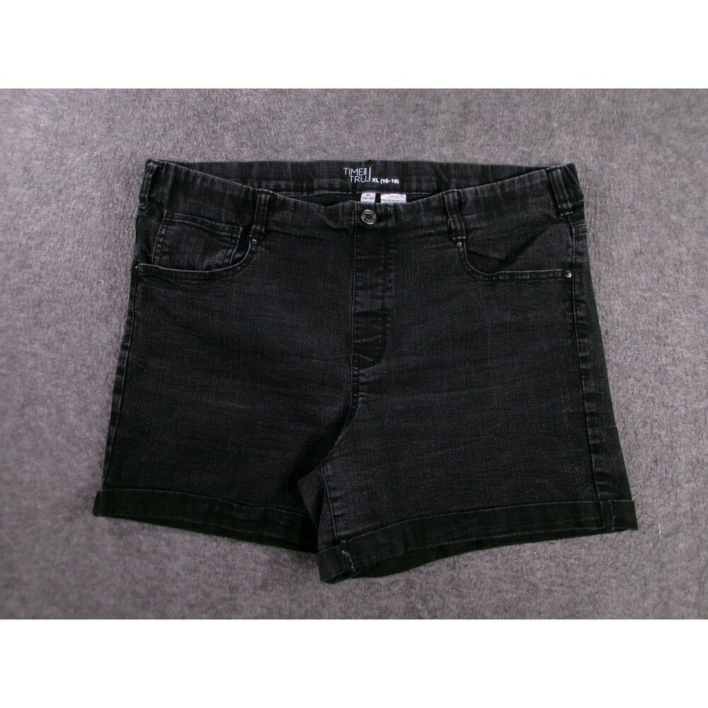 Time Tru Shorts Women Extra Large Black Jorts Cuffed Denim Dark Wash Summer